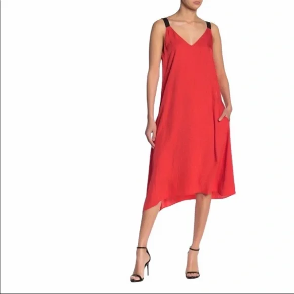 Rag & Bone Red Zoe V-Neck Flowy Dress with Black Straps - Picture 3 of 9